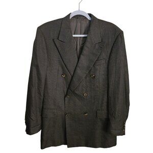Hickey Freeman Silk Wool Blend Double-Breasted Brown Check Blazer Size 40R